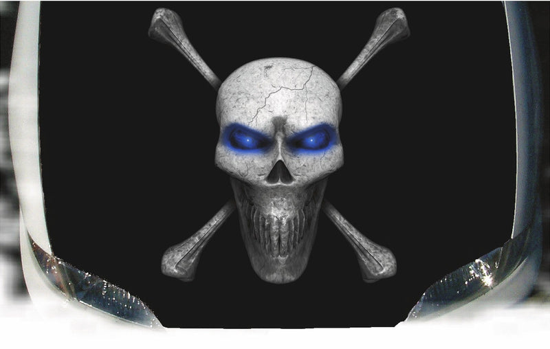 skull crossbones vinyl decal on car hood